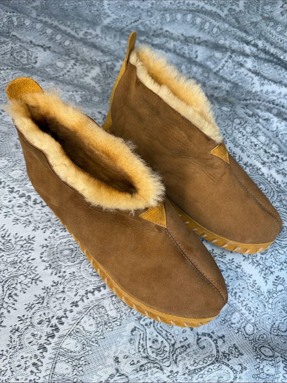 Men's Brown Suede Shearling-Lined Slippers - Size 10